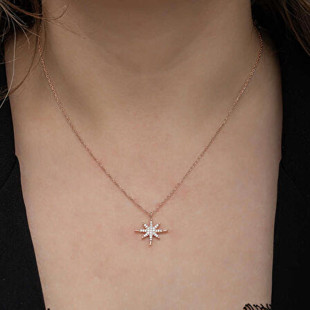 Ebuz Gümüş Rose Kutup Yıldızı Kadın Kolye