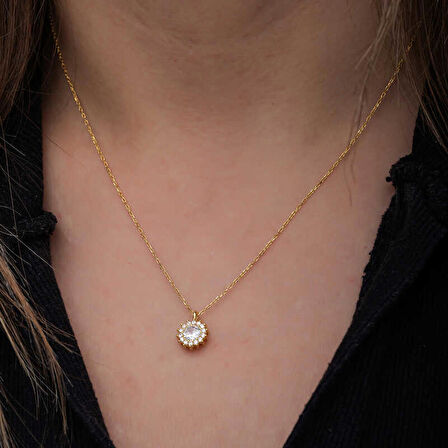 Ebuz Gümüş Gold Minimal Yuvarlak Anturaj Kadın Kolye