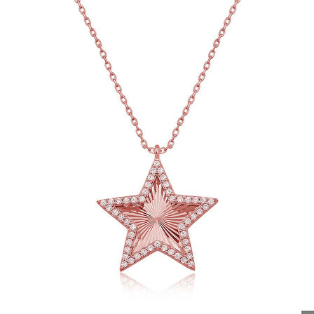 Ebuz Gümüş Rose Fırfır Desenli Yıldız Kadın Kolye