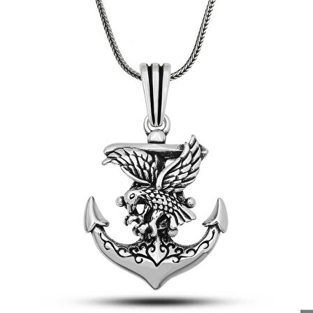 Ebuz Gümüş Kartal Figürlü Denizci Çapası Kolye