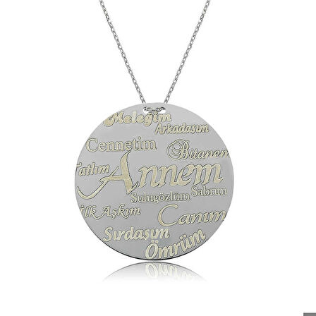 Ebuz Gümüş Annem Yazılı Plakalı Kadın Kolye