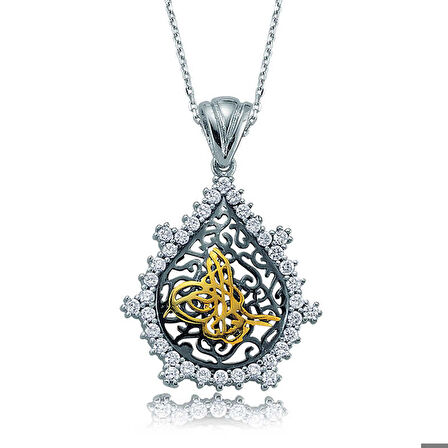 Ebuz Gümüş Taşlı Tuğra Kadın Kolye