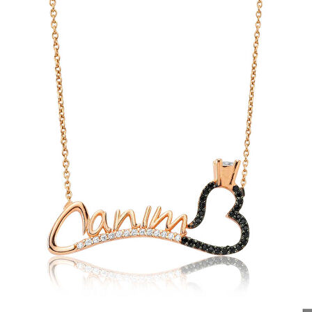 Ebuz Gümüş Canım Yazılı Tek Taş Kalp Kadın Kolye