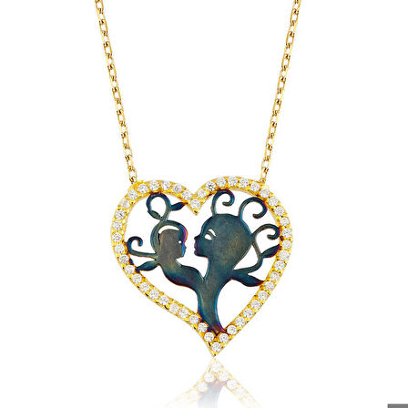 Ebuz Gümüş Kalpli Anne Çocuk Kolyesi