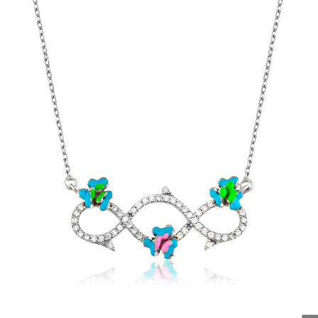 Ebuz Gümüş Çiçekli Sonsuzluk Kadın Kolye