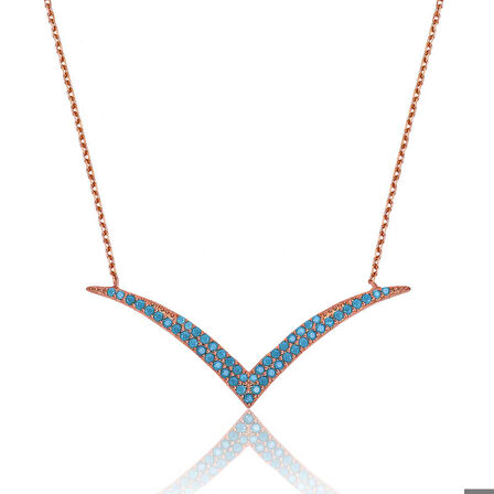 Ebuz Gümüş Firuze Taşlı Martı Kadın Kolye