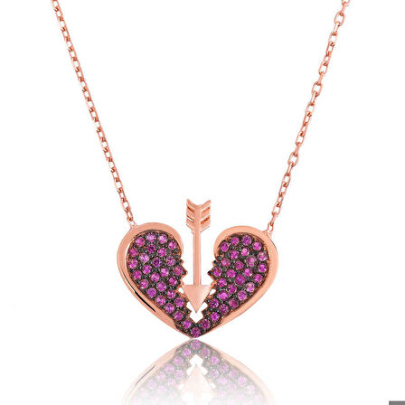 Ebuz Gümüş Kalpli Ok Kadın Kolye