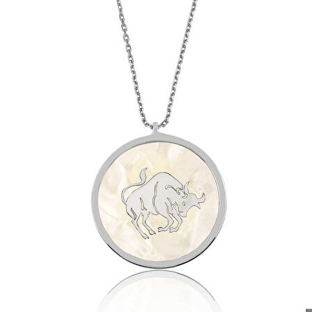 Ebuz Gümüş Sedef Taşlı Boğa Burcu Kadın Kolye