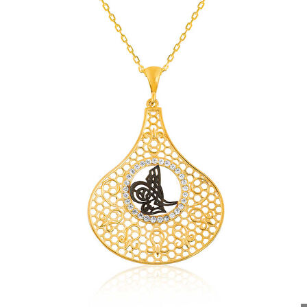 Ebuz Gümüş Gold Tuğra Kadın Kolye