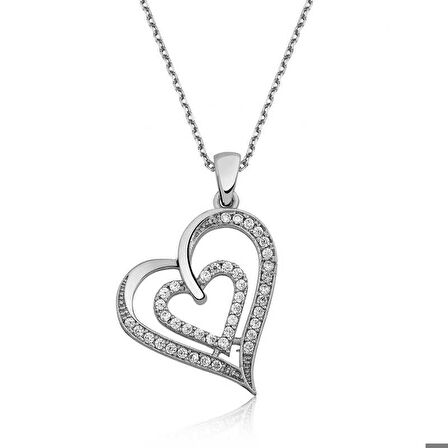 Ebuz Gümüş Birleşmiş Kalpler Kadın Kolye