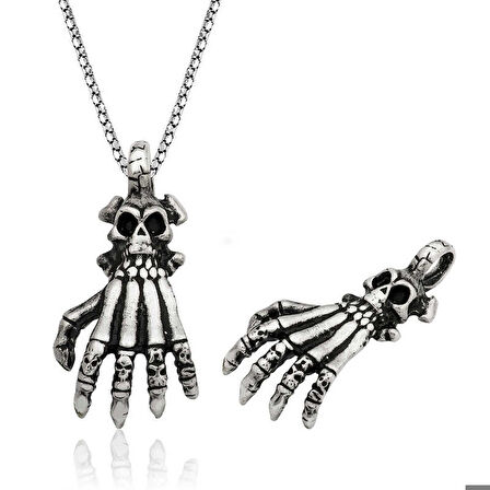 Ebuz Gümüş Kuru Kafa El Erkek Kolye