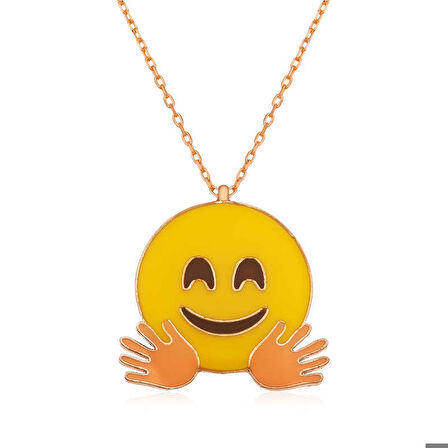 Ebuz ​Gümüş Rose El Sallayan Emoji Bayan Kolye