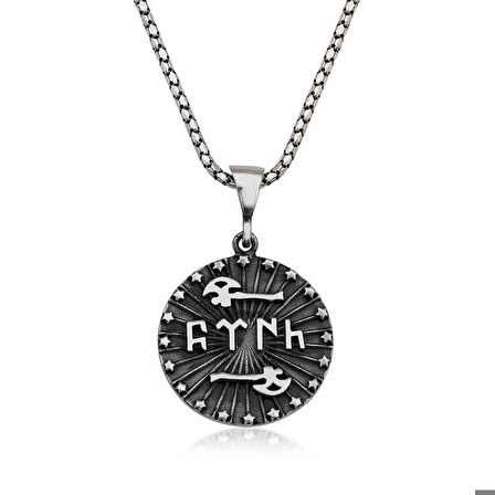 Ebuz Gümüş Baltalı Türk Yazılı Kolye