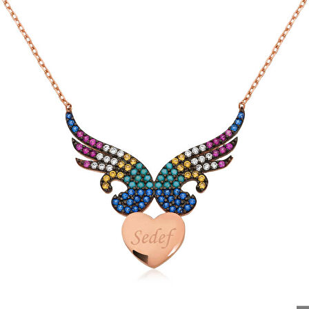 Ebuz Gümüş Kişiye Özel İsimli Kanatlı Kalp Kadın Kolye