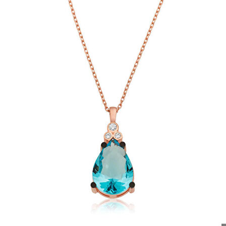 Ebuz Gümüş Mavi Topaz Damla Kadın Kolye