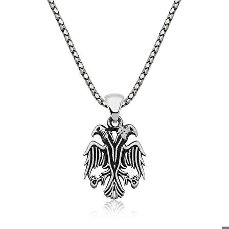 Ebuz Gümüş Çift Başlı Kartal Erkek Kolye