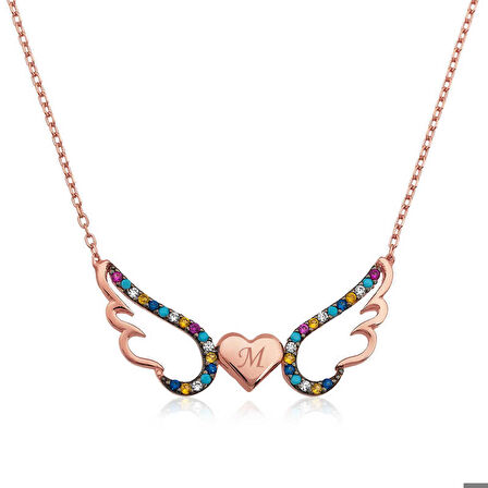 Ebuz Gümüş Kanatlı Kalp Kolye