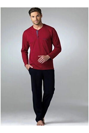 Erkek Bordo Uzun Kollu Pijama Takımı T3409