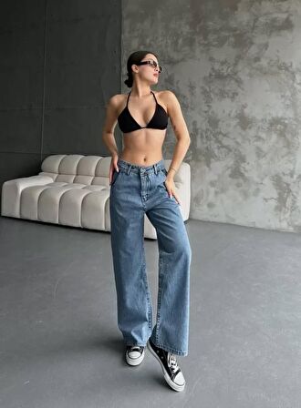 Ebedi Palazzo Jeans Pantalon - Mavi