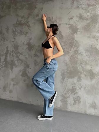 Ebedi Palazzo Jeans Pantalon - Mavi