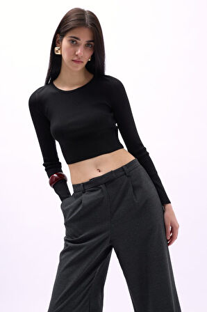 Ebedi Bisiklet Yaka Dokulu Crop