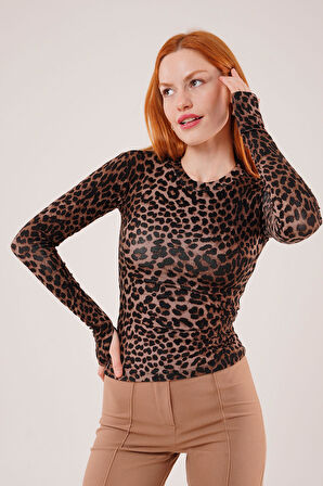 Ebedi Leopar Desen Basic Bluz