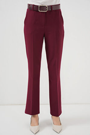 Ebedi 6538 Kemerli İspanyol Paça Pantolon - Bordo