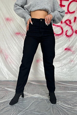Ebedi Siyah Boru Paça Jeans Pantolon