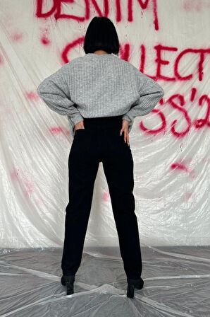 Ebedi Siyah Boru Paça Jeans Pantolon