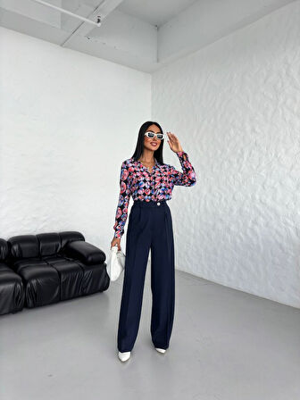Ebedi Poly Viscose Full Lycra Arka Bel Lasti̇k Detayli Palazzo Pantolon
