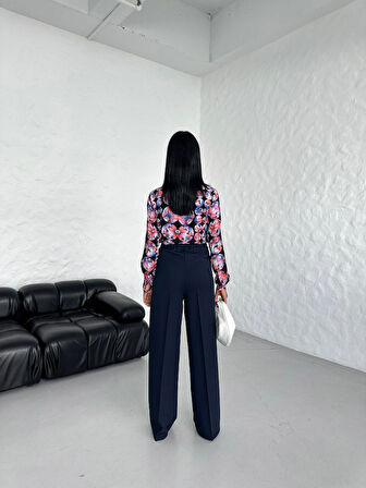 Ebedi Poly Viscose Full Lycra Arka Bel Lasti̇k Detayli Palazzo Pantolon
