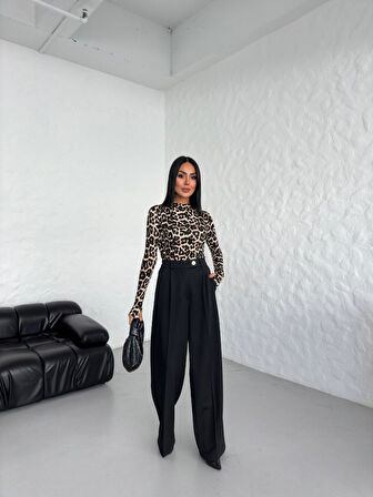 Ebedi Poly Viscose Full Lycra Arka Bel Lasti̇k Detayli Palazzo Pantolon