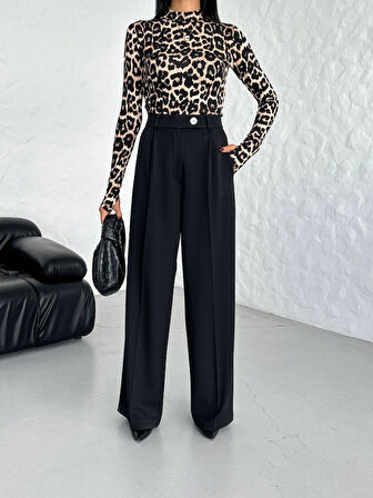 Ebedi Poly Viscose Full Lycra Arka Bel Lasti̇k Detayli Palazzo Pantolon