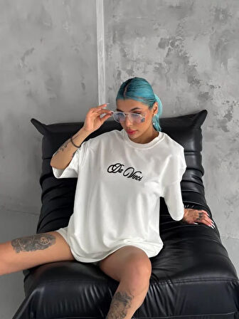 Ebedi Unisex Baskılı Oversize T-Shirt - Beyaz