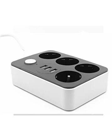 4’lü Akıllı Priz ve 3 USB Girişli Çoklu Priz – Anahtarlı Masa Üstü Uzatma Kablosu, Güvenli Enerji Dağıtıcı