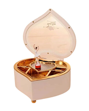 Kalp Şekilli Dönen Balerin Figürlü Müzik Kutusu – Aynalı Dekoratif Hediyelik Müzik Kutusu (Romantik Tasarım)