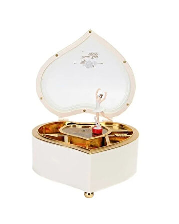 Kalp Şekilli Dönen Balerin Figürlü Müzik Kutusu – Aynalı Dekoratif Hediyelik Müzik Kutusu (Romantik Tasarım)