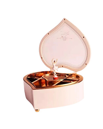 Kalp Şekilli Dönen Balerin Figürlü Müzik Kutusu – Aynalı Dekoratif Hediyelik Müzik Kutusu (Romantik Tasarım)