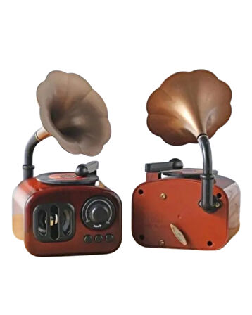 Nostaljik Gramofon Tasarımlı Bluetooth Hoparlör – Kablosuz Müzik Çalar, USB ve AUX Destekli Retro Speaker