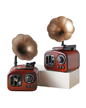 Nostaljik Gramofon Tasarımlı Bluetooth Hoparlör – Kablosuz Müzik Çalar, USB ve AUX Destekli Retro Speaker
