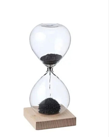 Manyetik Kum Saati – Dekoratif Masa Aksesuarı, Manyetik Metal Kumlu Zaman Ölçer, Ahşap Tabanlı (1 Dakikalık)