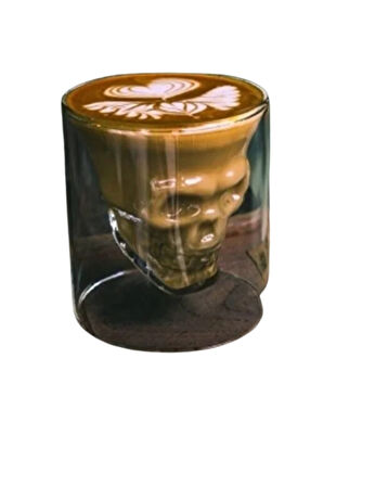 Kafatası Tasarımlı Cam Shot Bardağı – Double Layer Skull Shot Glass Şeffaf Cam