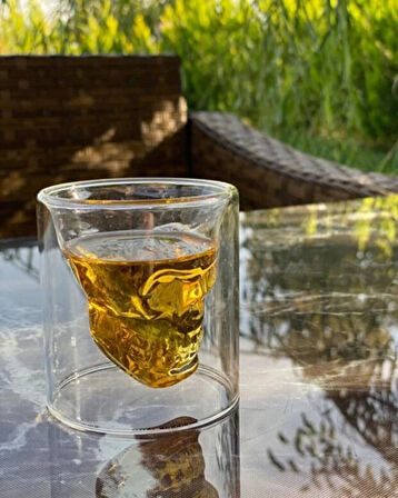Kafatası Tasarımlı Cam Shot Bardağı – Double Layer Skull Shot Glass Şeffaf Cam