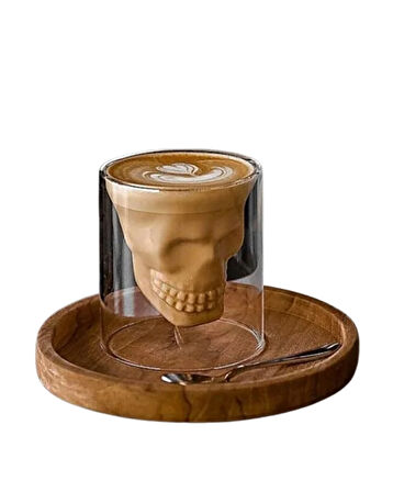 Kafatası Tasarımlı Cam Shot Bardağı – Double Layer Skull Shot Glass Şeffaf Cam