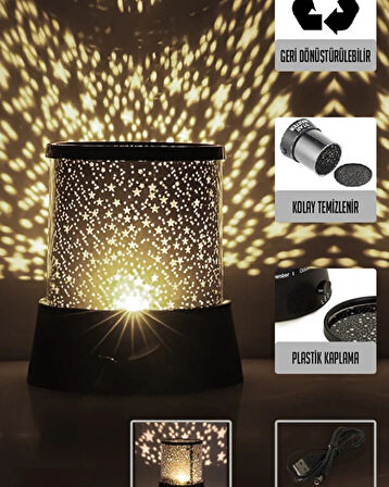 Yıldızlı Gökyüzü Gece Lambası – Dönen LED Projektör Işık – Romantik Atmosfer Lamba