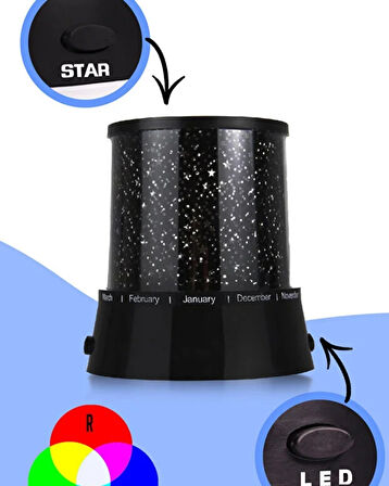 Yıldızlı Gökyüzü Gece Lambası – Dönen LED Projektör Işık – Romantik Atmosfer Lamba