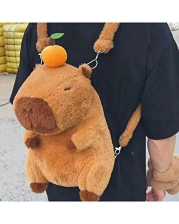 Sevimli Peluş Kapibara Sırt Çantası – Yumuşak Oyuncak Çanta | Kadın, Çocuk, Genç | Kahverengi Pelüş Sırt Çantası