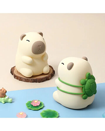 Kapibara Figürlü LED Gece Lambası | Sevimli Kaplumbağalı Tasarım | USB Şarjlı Masa Lambası | Dekoratif Gece Işığı