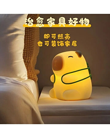 Kapibara Figürlü LED Gece Lambası | Sevimli Kaplumbağalı Tasarım | USB Şarjlı Masa Lambası | Dekoratif Gece Işığı