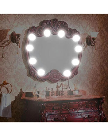 Hollywood Tarzı LED Makyaj Aynası Işık Seti | 3 Modlu USB’li Ayarlanabilir Ampul Aydınlatma | Beyaz – Sıcak – Doğal Işık